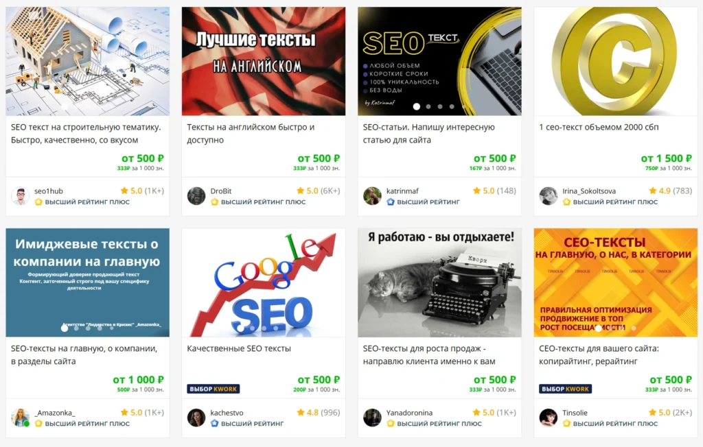 Kwork предложения SEO-текстов на заказ