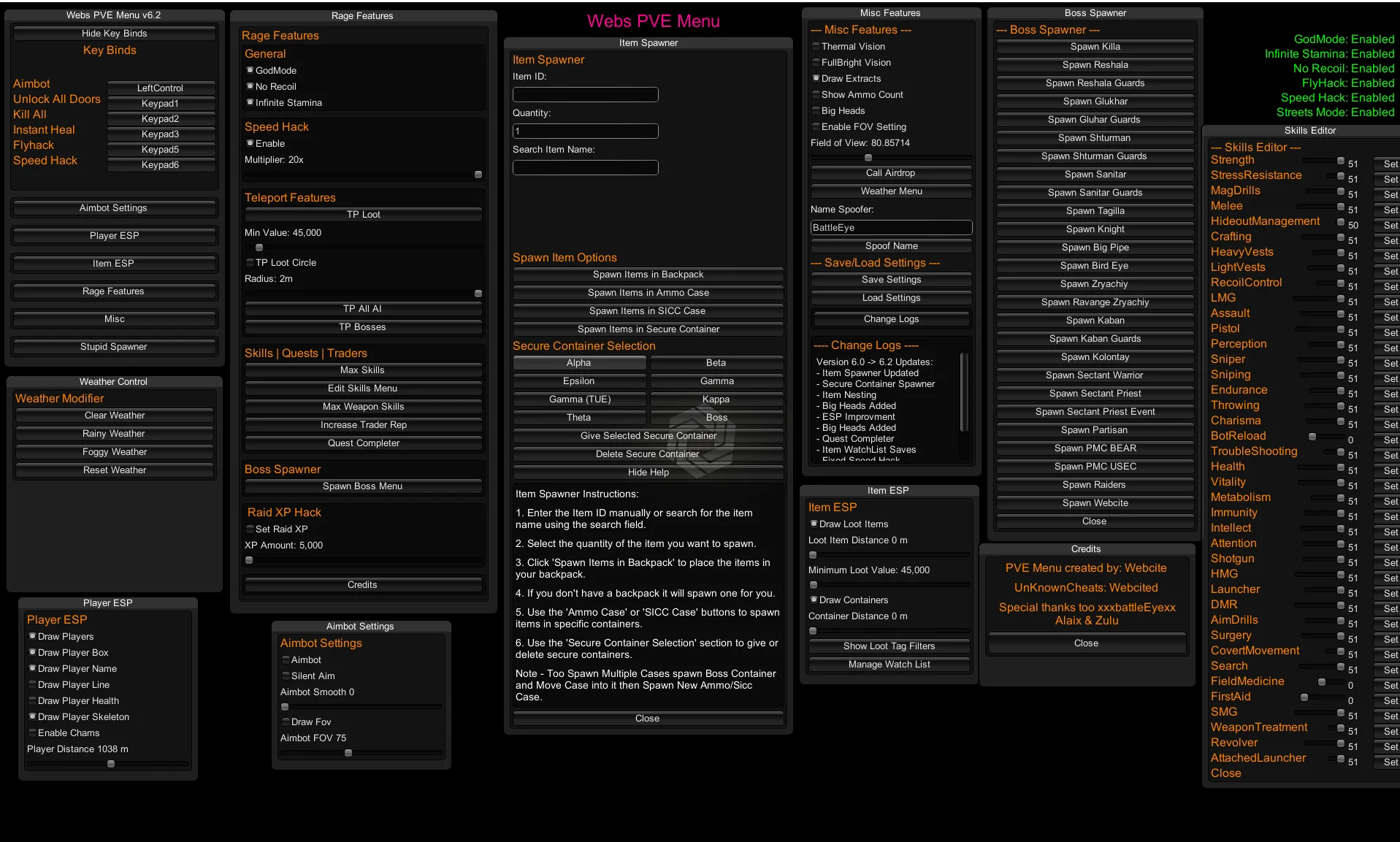 Чит на Escape From Tarkov (тарков) PVE — Webs PVE Menu