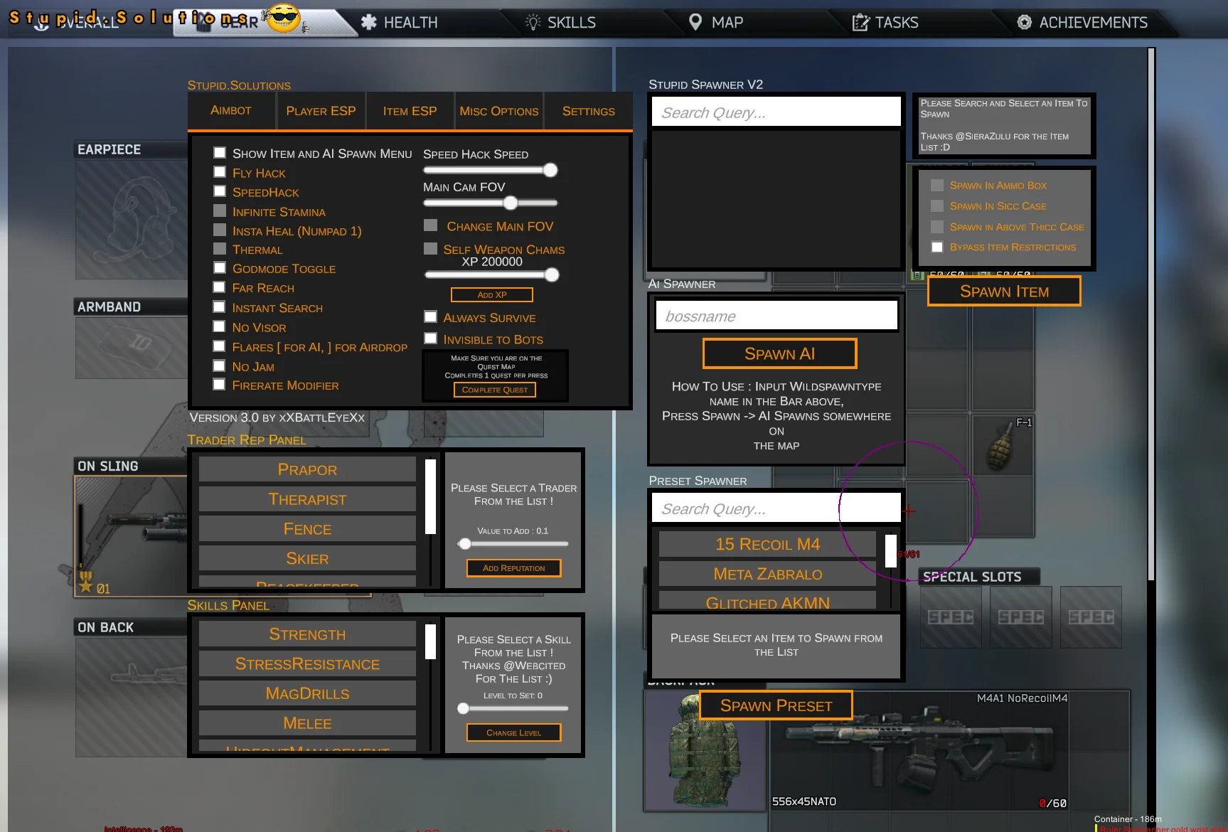 Меню бесплатного чита на Escape from Tarkov #2