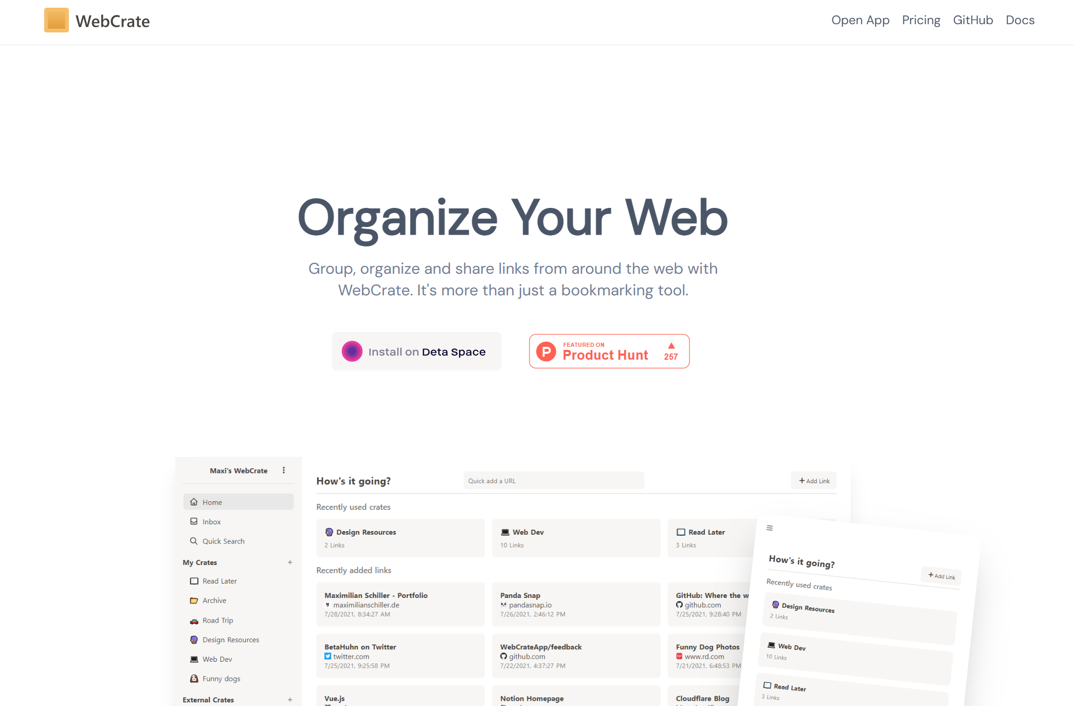 WebCrate.io — хранение и шэринг ссылок в стиле Notion