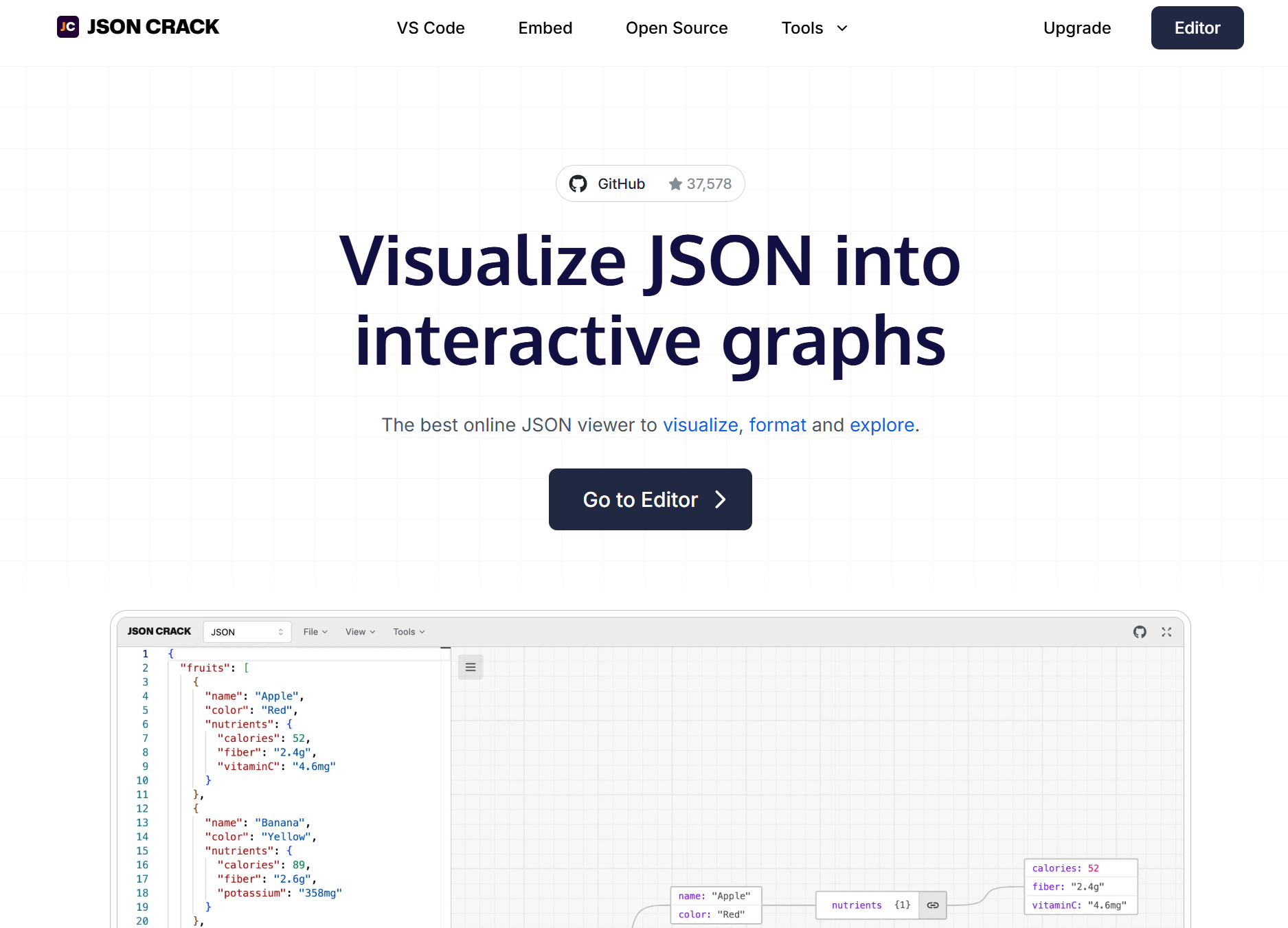 JsonCrack.com — визуализация JSON-данных в реальном времени
