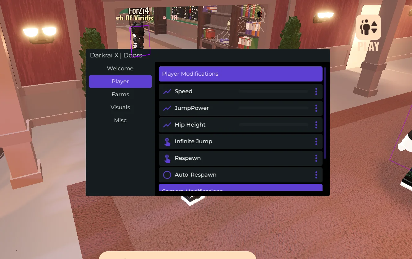 Меню чита на Roblox Doors (дорс) 3