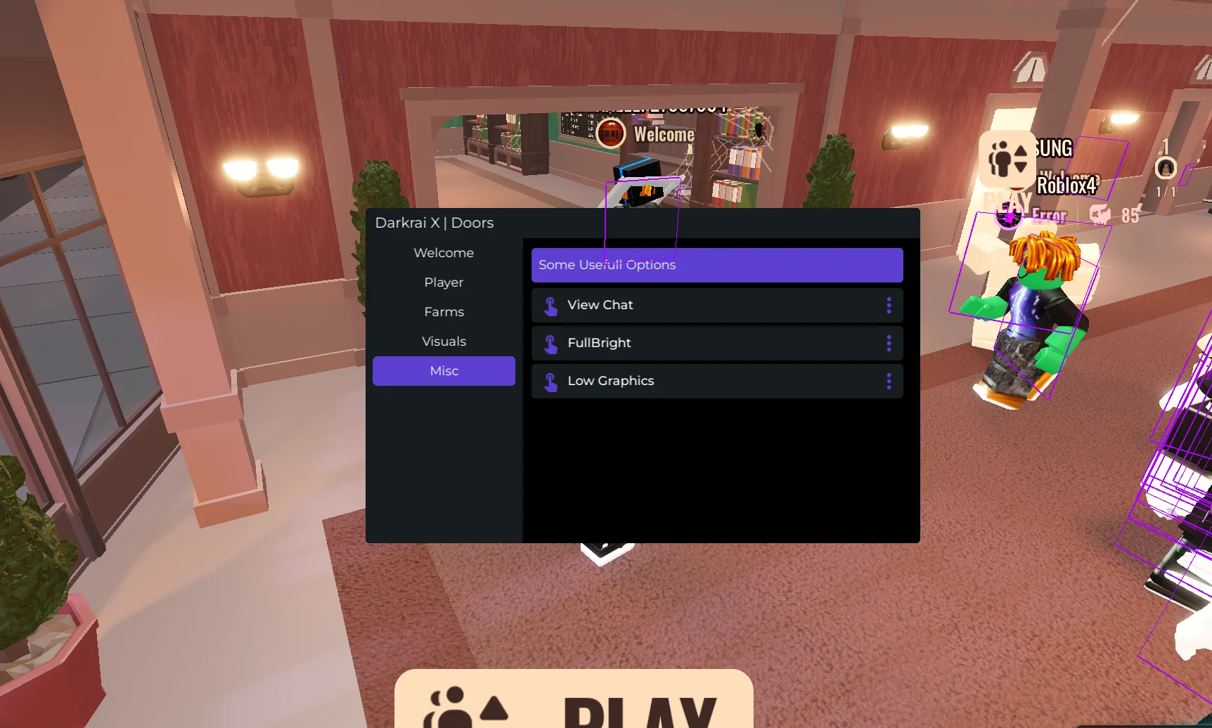 Меню чита на Roblox Doors (дорс) 1