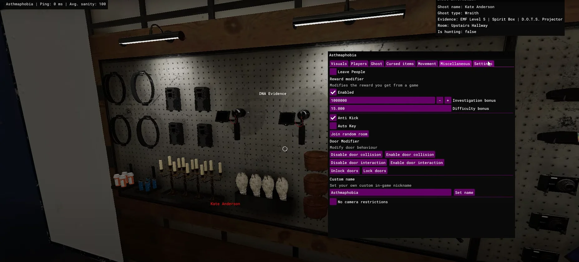 Чит на Phasmophobia — Asthmaphobia [WH, Ghost, Teleport]