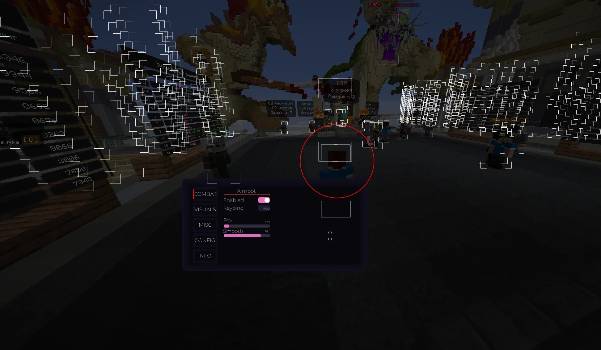 Демонстрация меню чита HelloWorld для сервера Cristalix