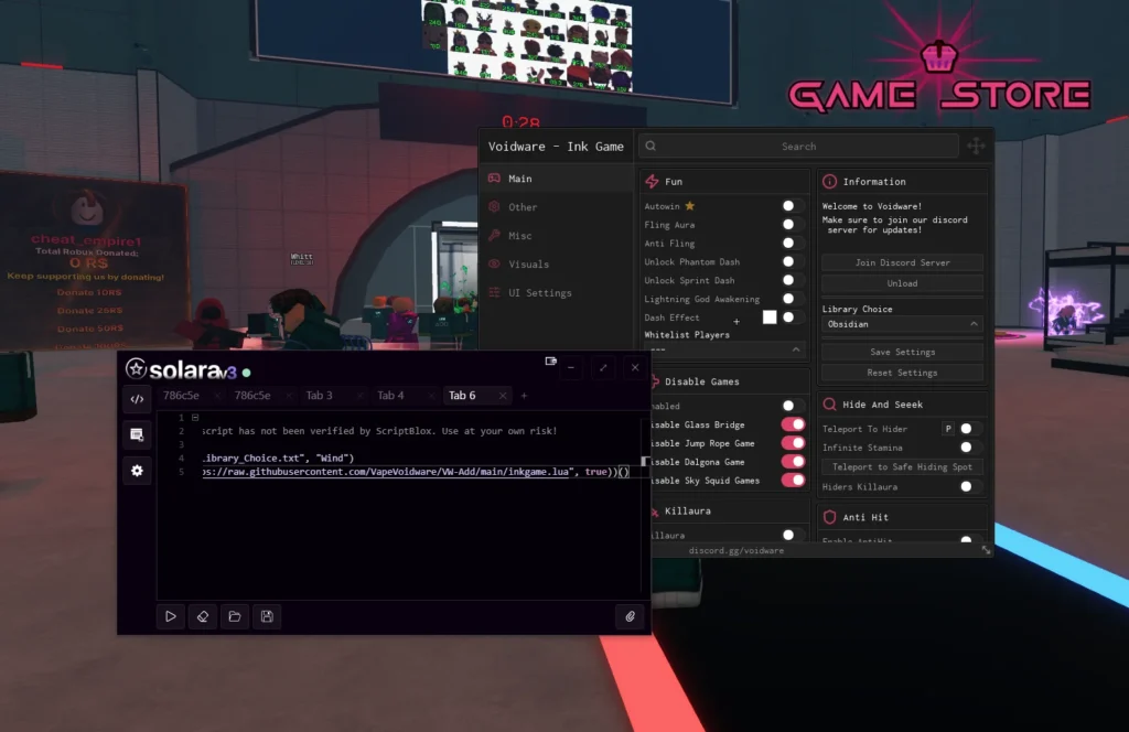 Новый рабочий скрипт без ключа на Инк Гейм - Voidware [KillAura, Disable Games, Anti Hit]