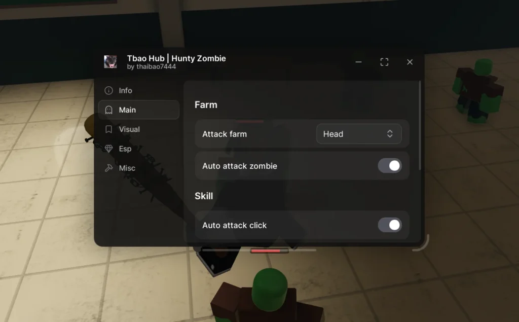 Hunty Zombie Roblox Скрипт без ключа by Tbao Hub - Авто Фарм, Авто атака зомби