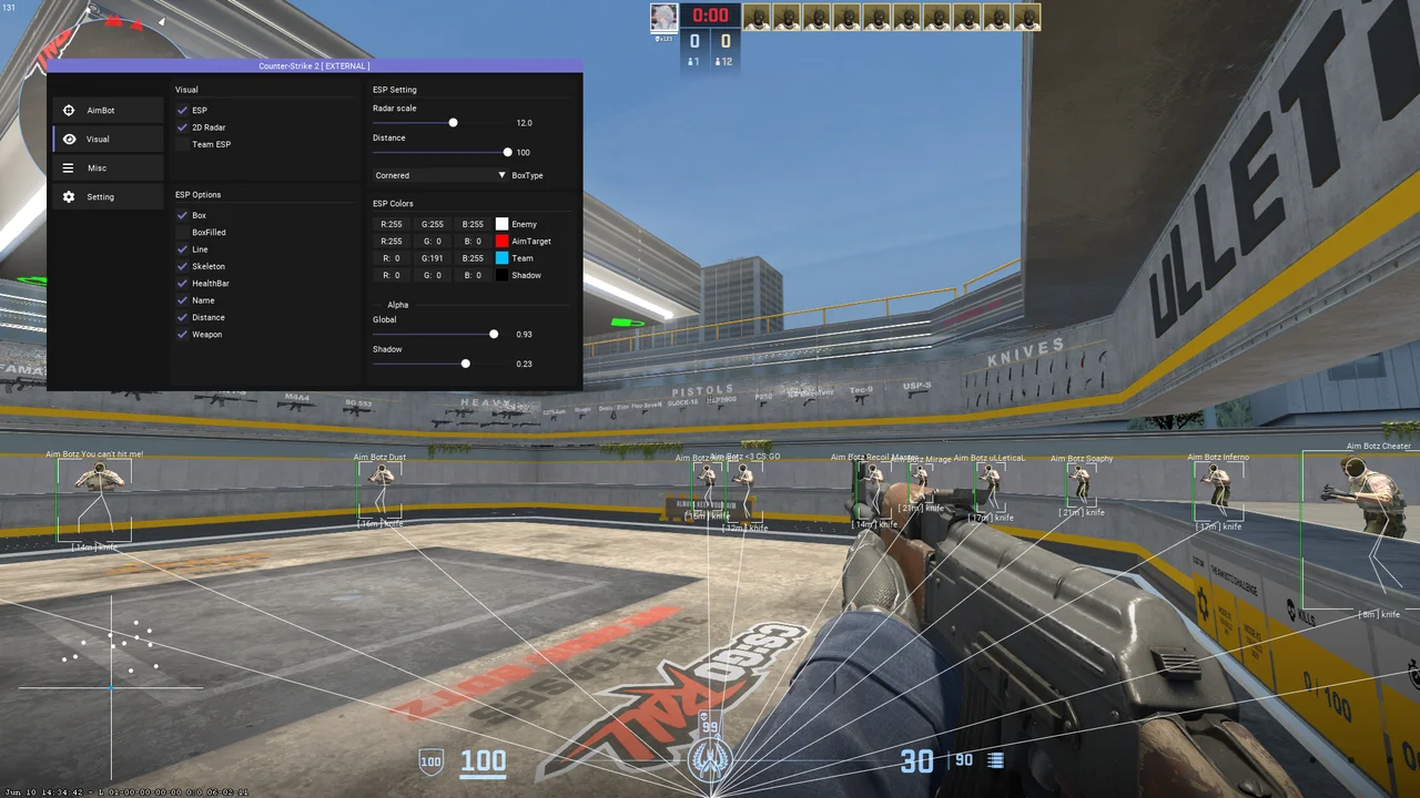 Меню бесплатного чита на КС2 2025