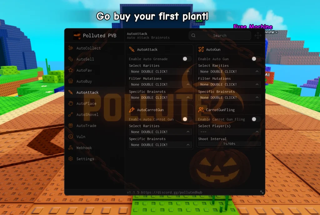 Скрипт на Plants vs Brainrots без ключа от Polluted PVB - Auto Collect, Auto Attack, Auto Place
