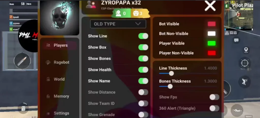 Функционал чита на Пабг Лайт последней версии 0.27.0