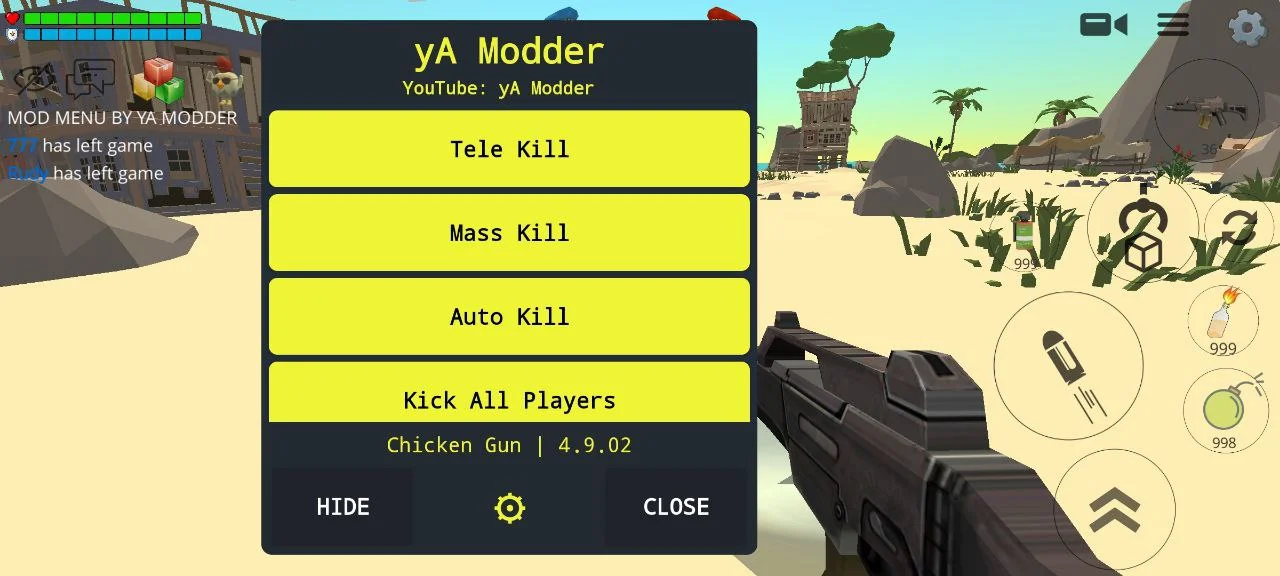 Функционал чита мод меню на Chicken Gun